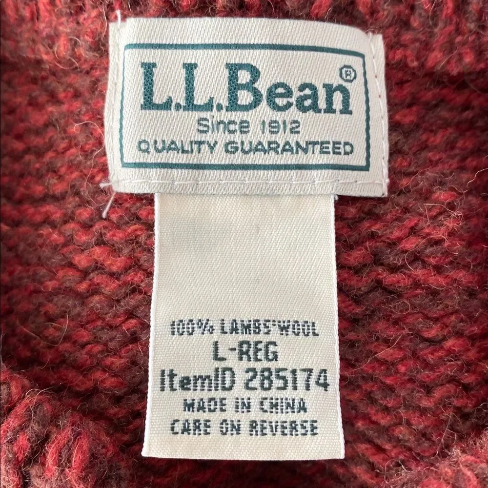 VTG L.L. Bean Men's Wool Rib-Knit Sweater in Rust Sz L Chunky Knit Cozy Outdoor